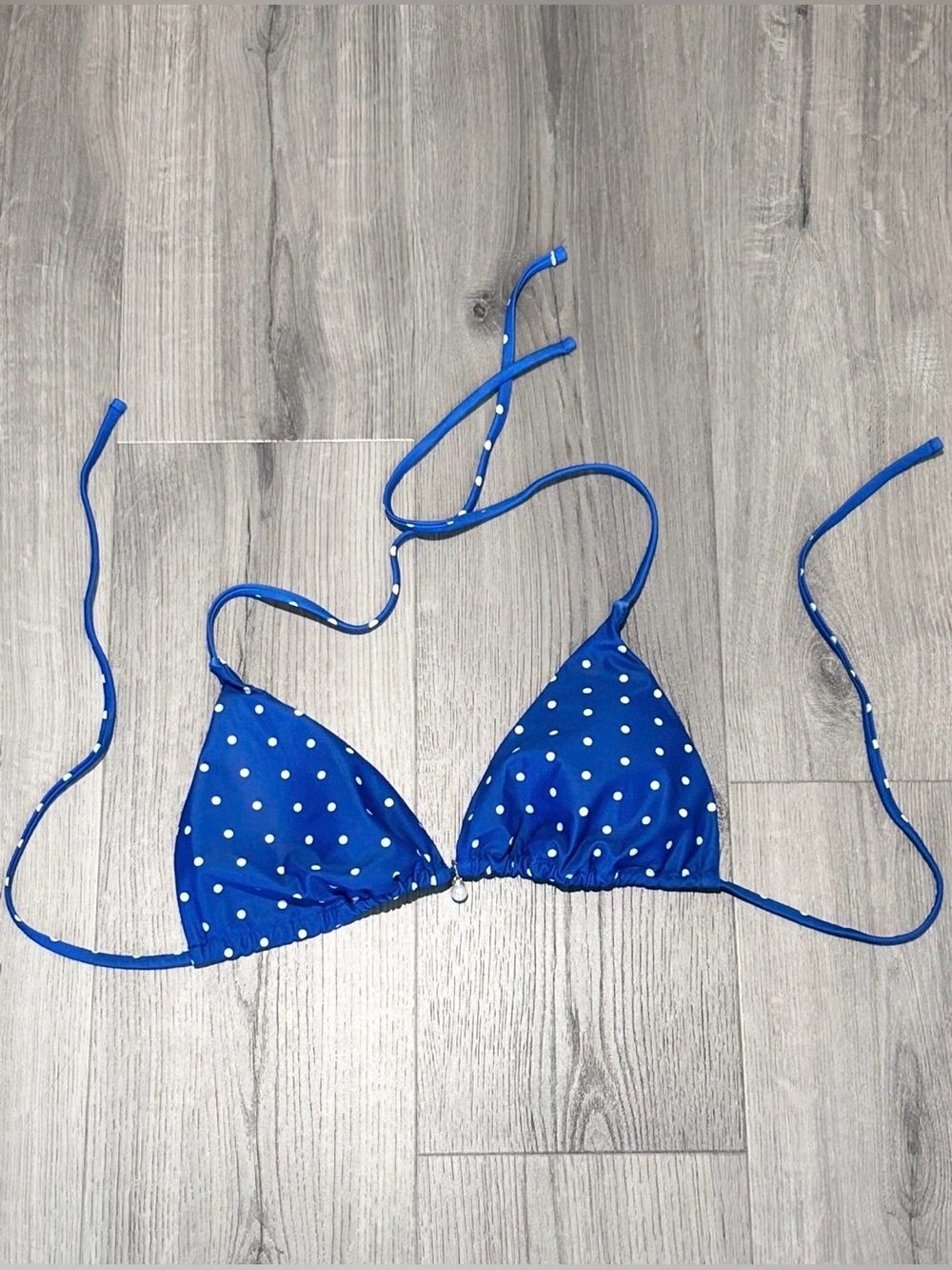 ❥SHEIN: Polka Dot Triangle Bikini Top - Blue/White